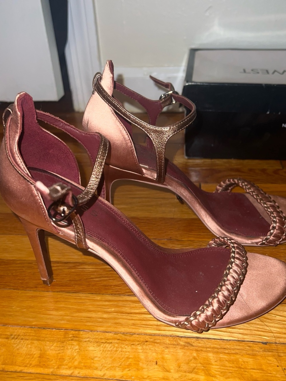 Reiss Metallic Rose Braided Strap Ankle-Heel Sandal